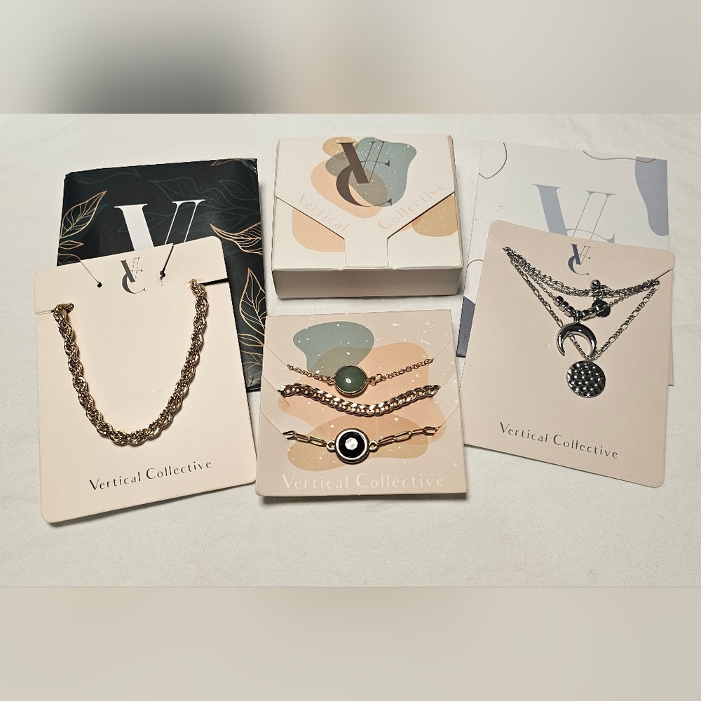 Lot of 3 VERTICAL COLLECTIVE Necklace And Bracelet Sets Gold Silver NEW